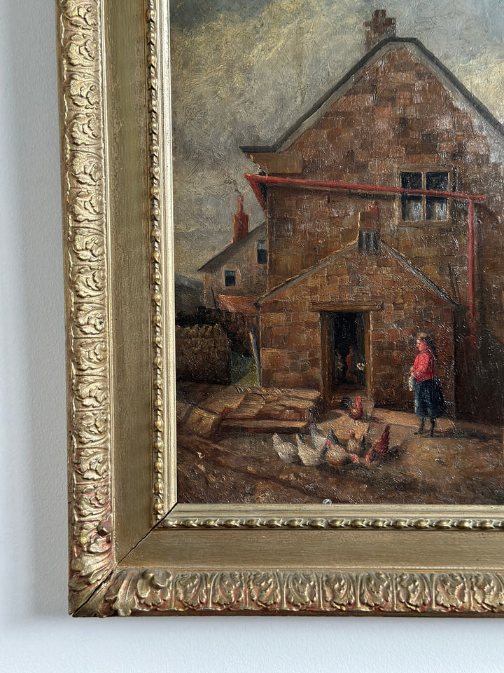 Antique Oil Painting of Farm Scene