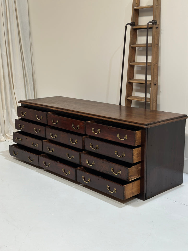 Large English Bank Of Drawers