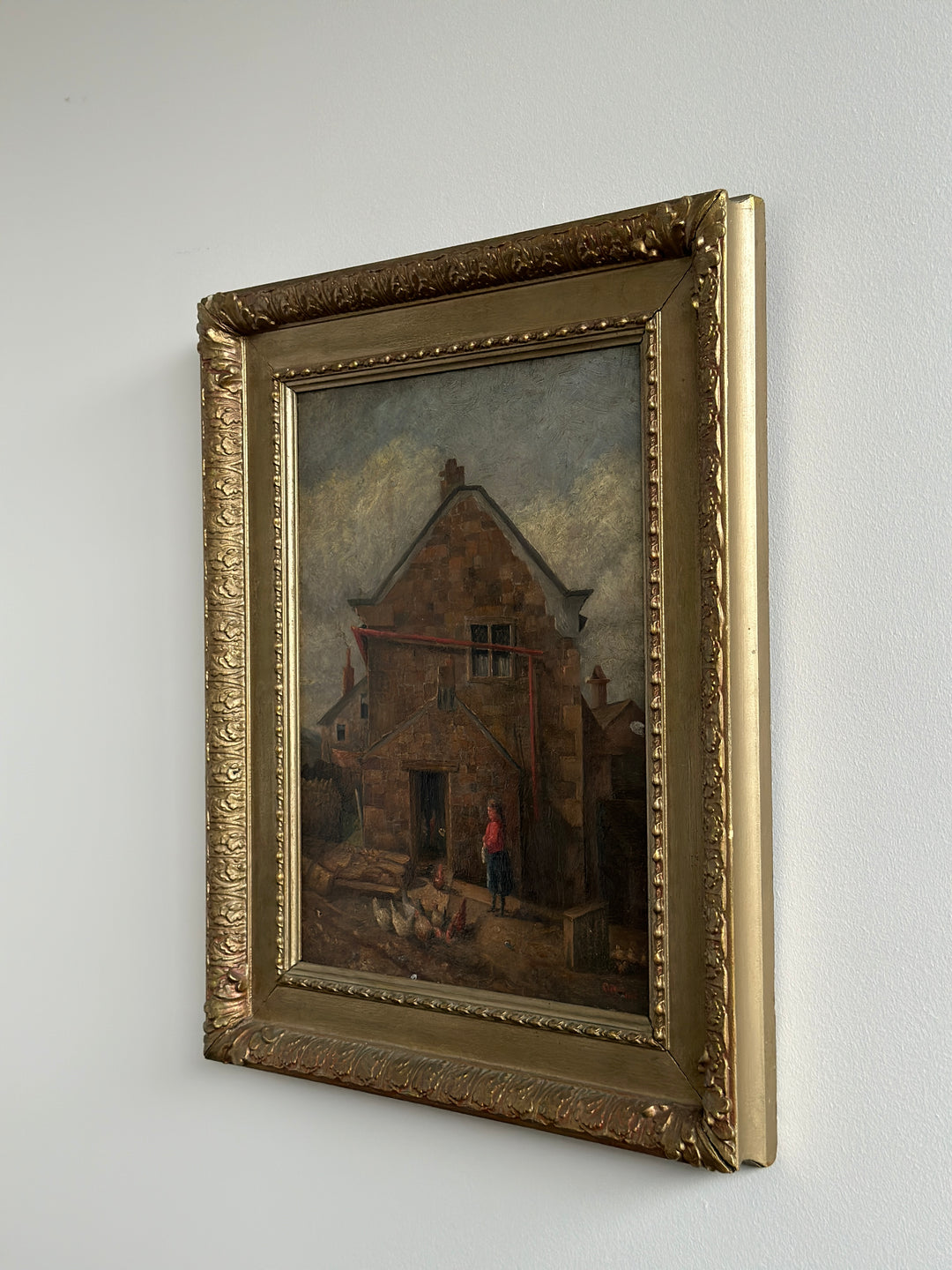 Antique Oil Painting of Farm Scene