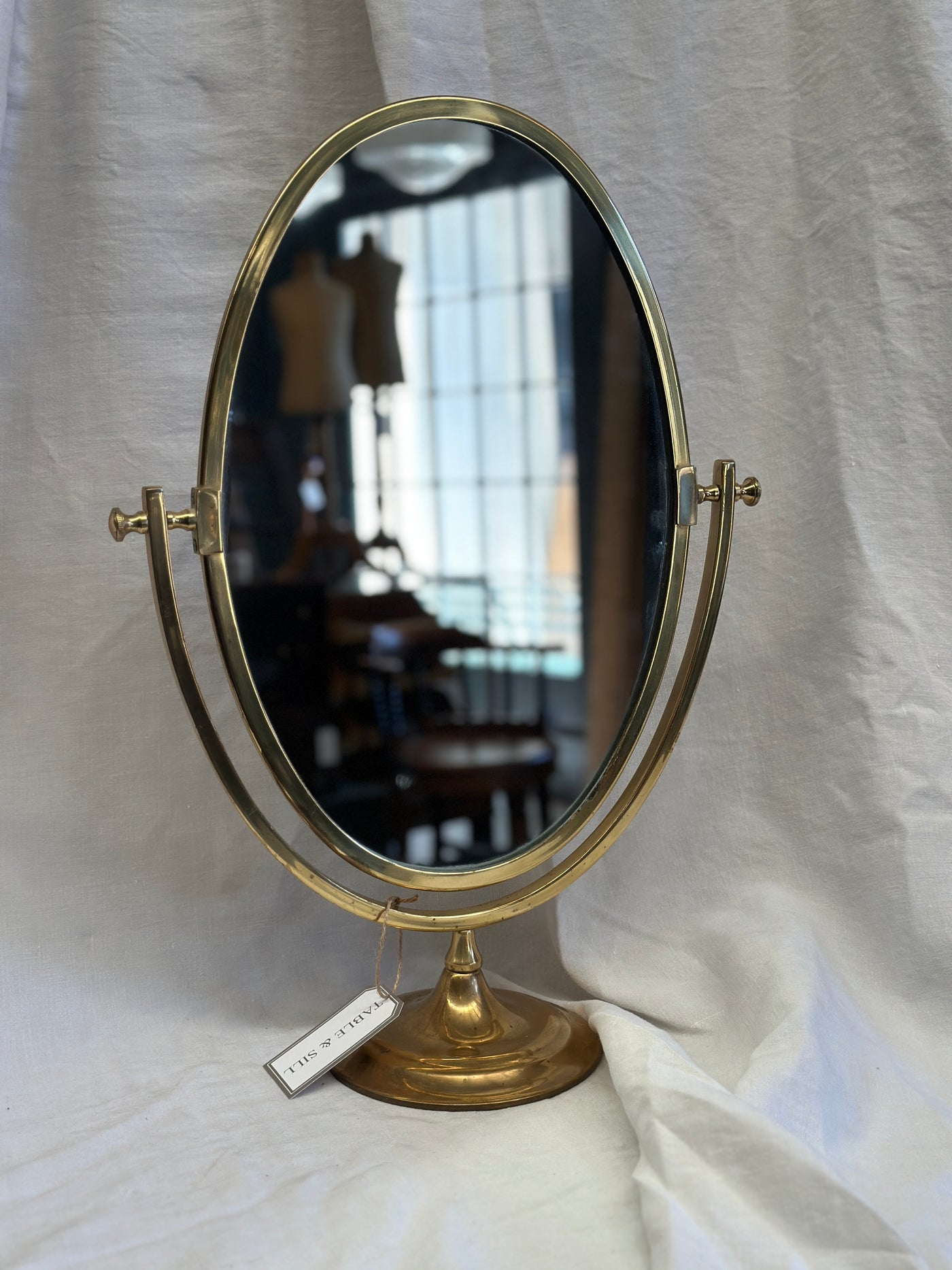 1950s Brass Vanity Mirror Velvet Back