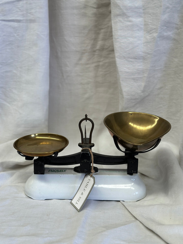 White Enamel &amp; Brass Avery Scales