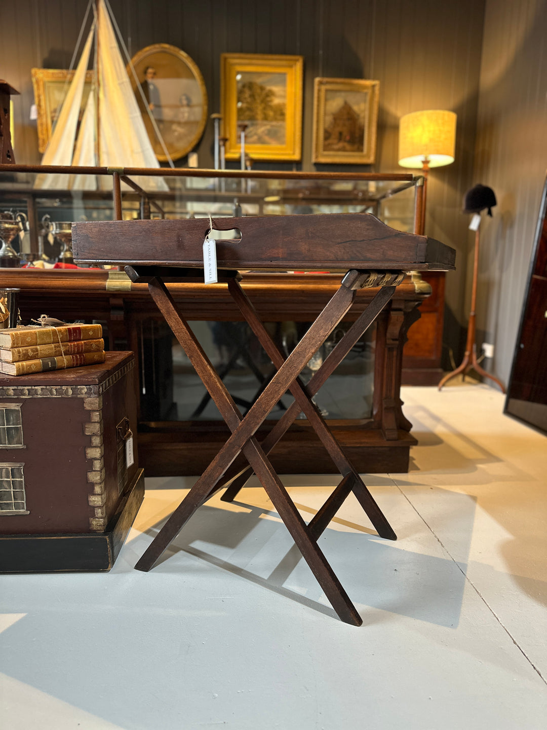 19th Century Mahogany English Butlers Tray Table