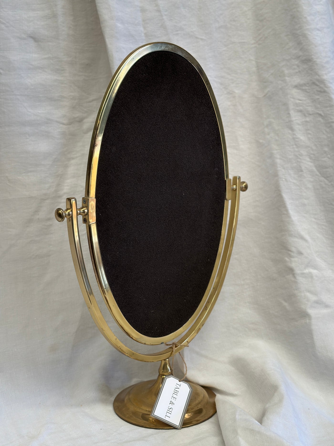 1950s Brass Vanity Mirror Velvet Back