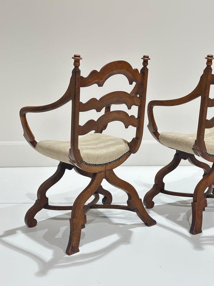 Pair of European Walnut Gondola Chairs