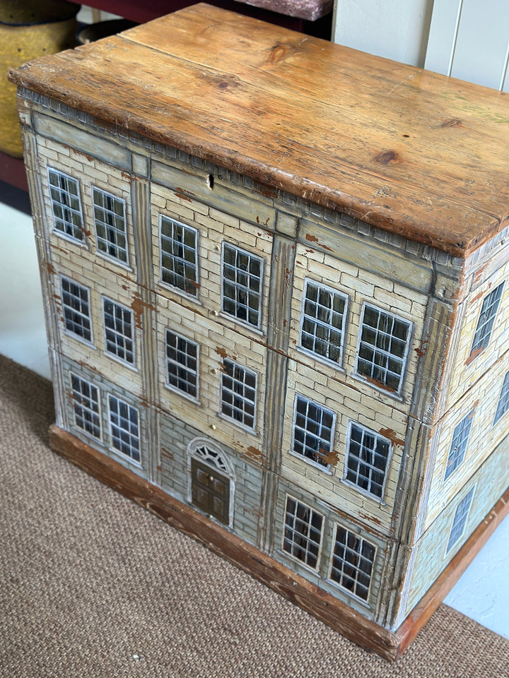 Large Antique Pine Box with Handpainted Exterior
