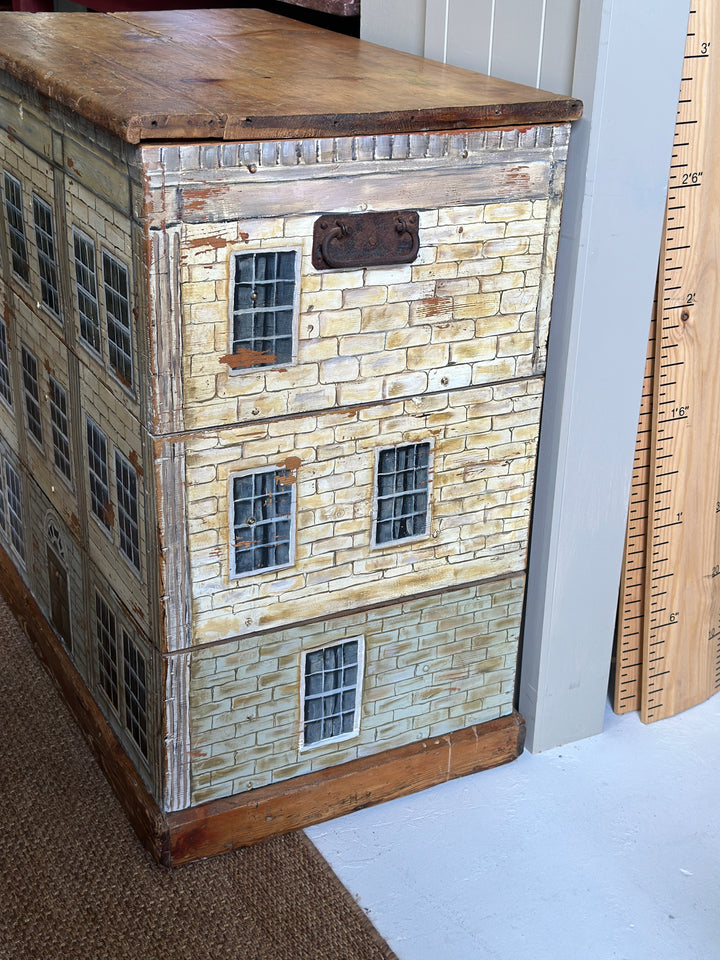 Large Antique Pine Box with Handpainted Exterior