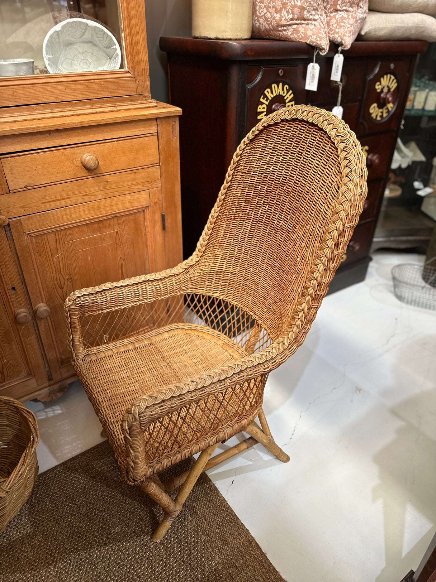 Pair Vintage 70s High Back Wicker Chairs