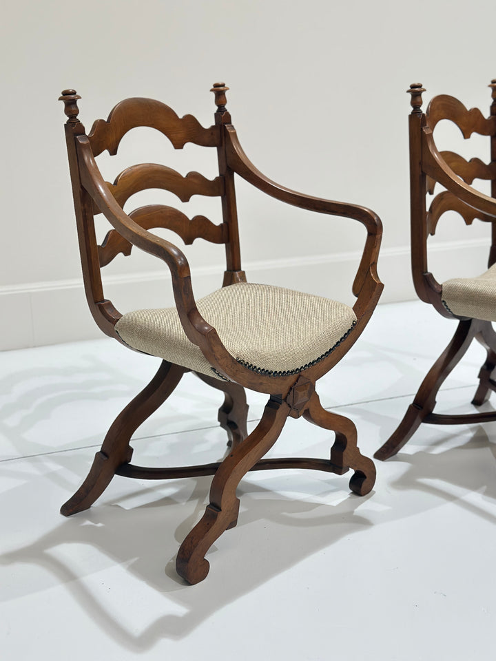 Pair of European Walnut Gondola Chairs
