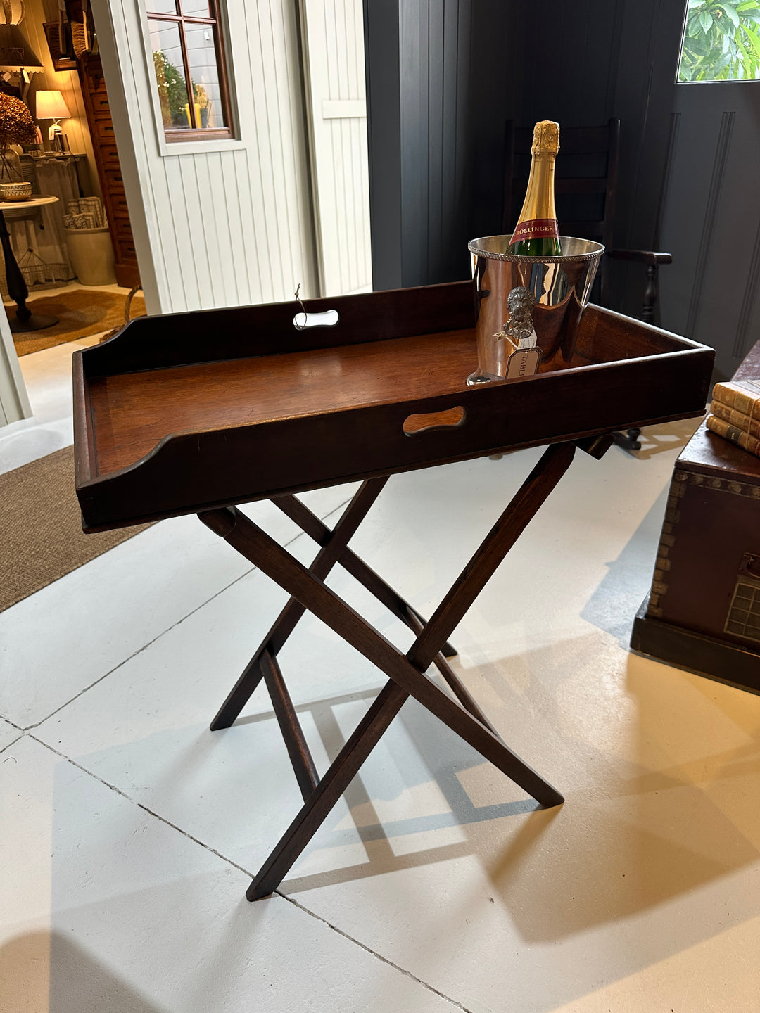 19th Century Mahogany English Butlers Tray Table
