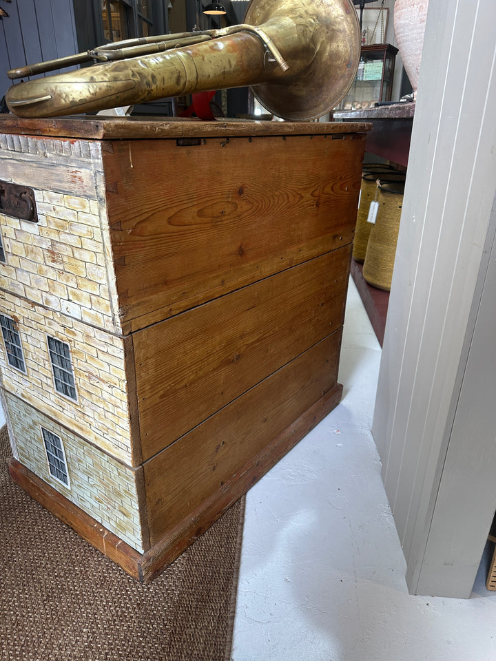 Large Antique Pine Box with Handpainted Exterior