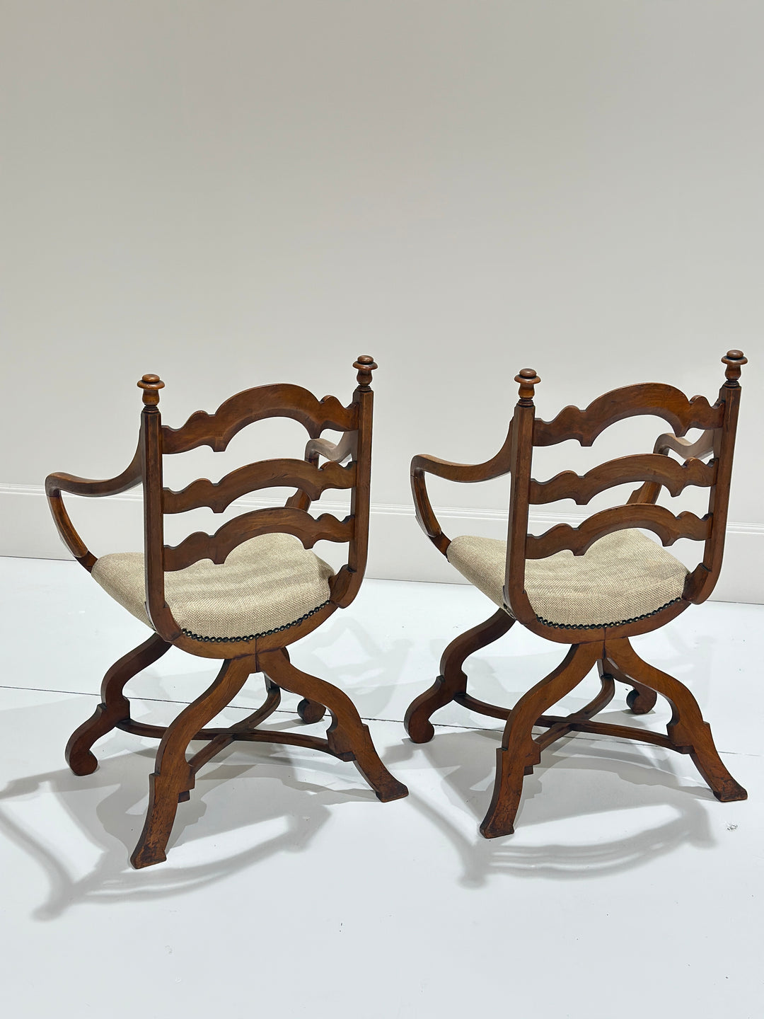 Pair of European Walnut Gondola Chairs
