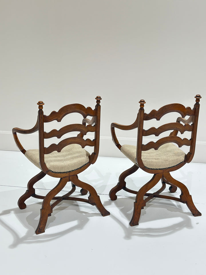 Pair of European Walnut Gondola Chairs