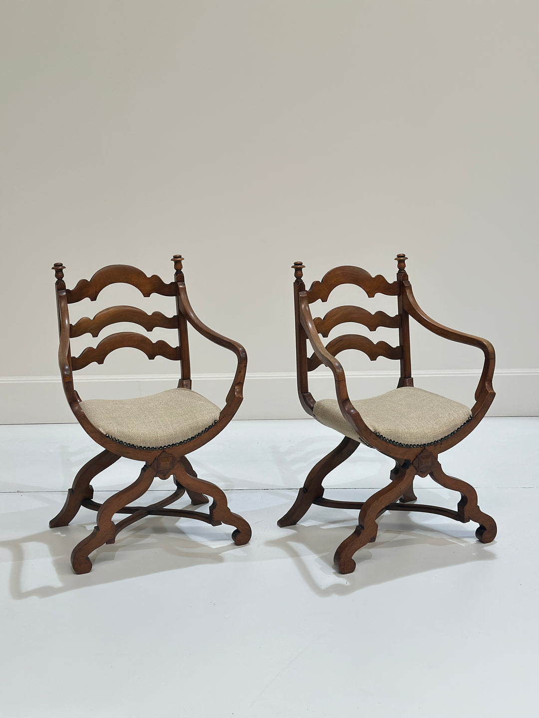 Pair of European Walnut Gondola Chairs