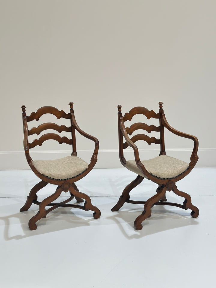 Pair of European Walnut Gondola Chairs