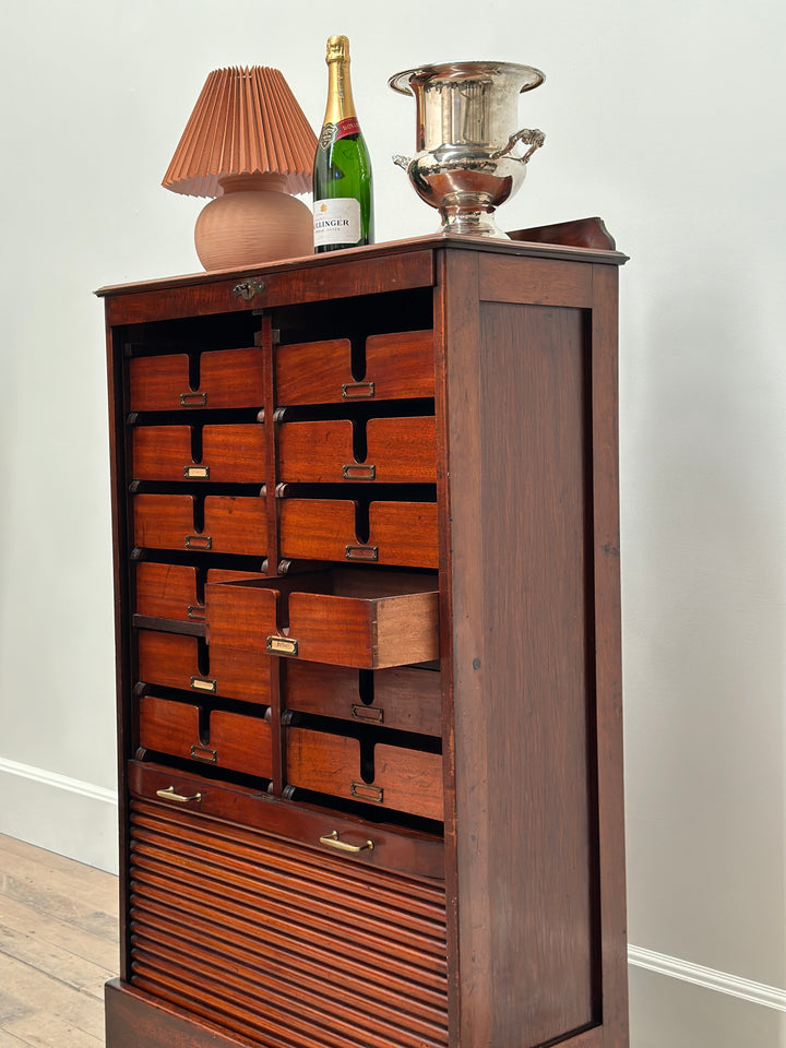 Antique Tambour Roll Front Filing Drawers
