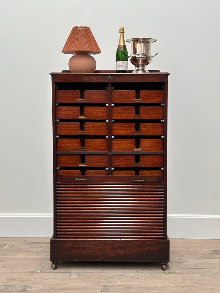 Antique Tambour Roll Front Filing Drawers