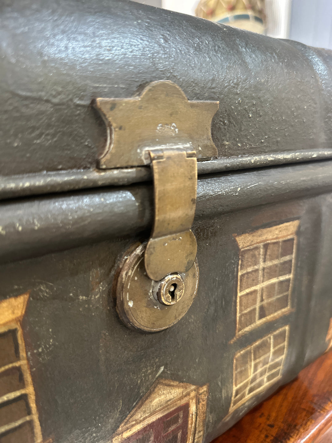 Small Antique Trunk With Hand Painted Scene