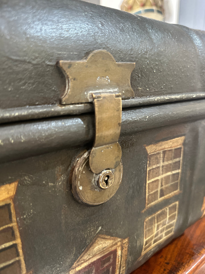 Small Antique Trunk With Hand Painted Scene