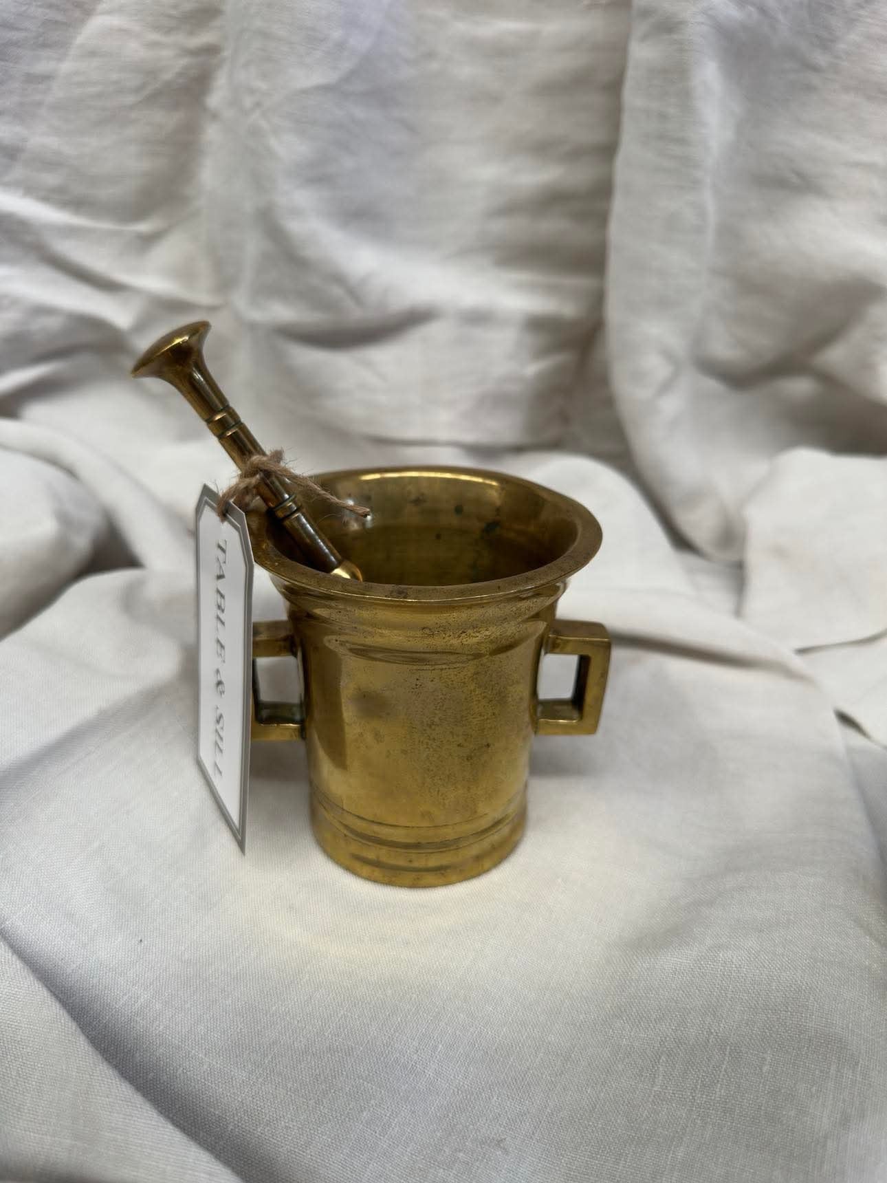 Antique Brass Mortar and Pestle S