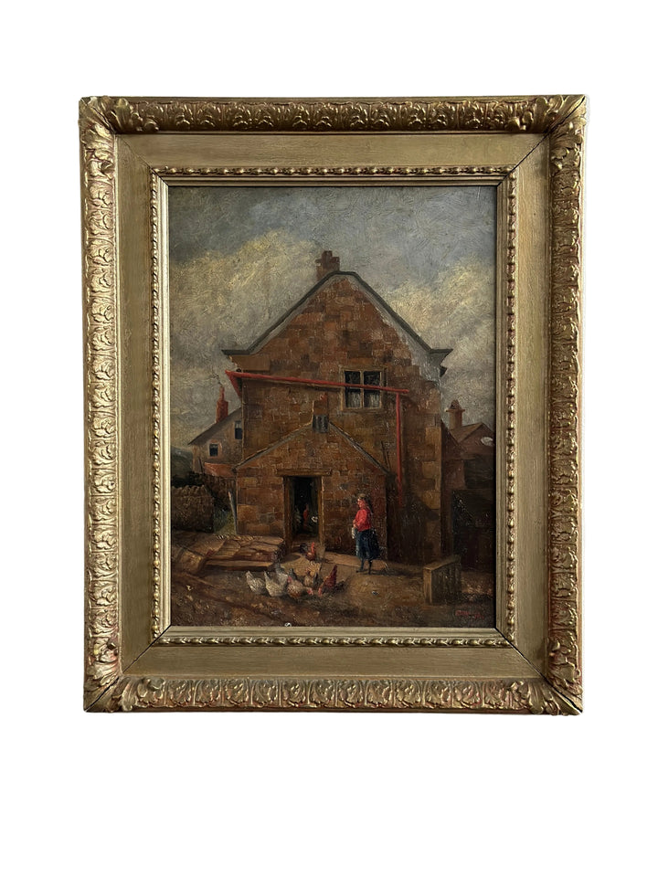 Antique Oil Painting of Farm Scene