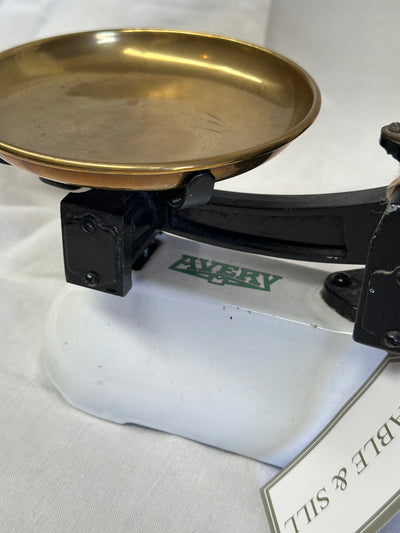 White Enamel & Brass Avery Scales
