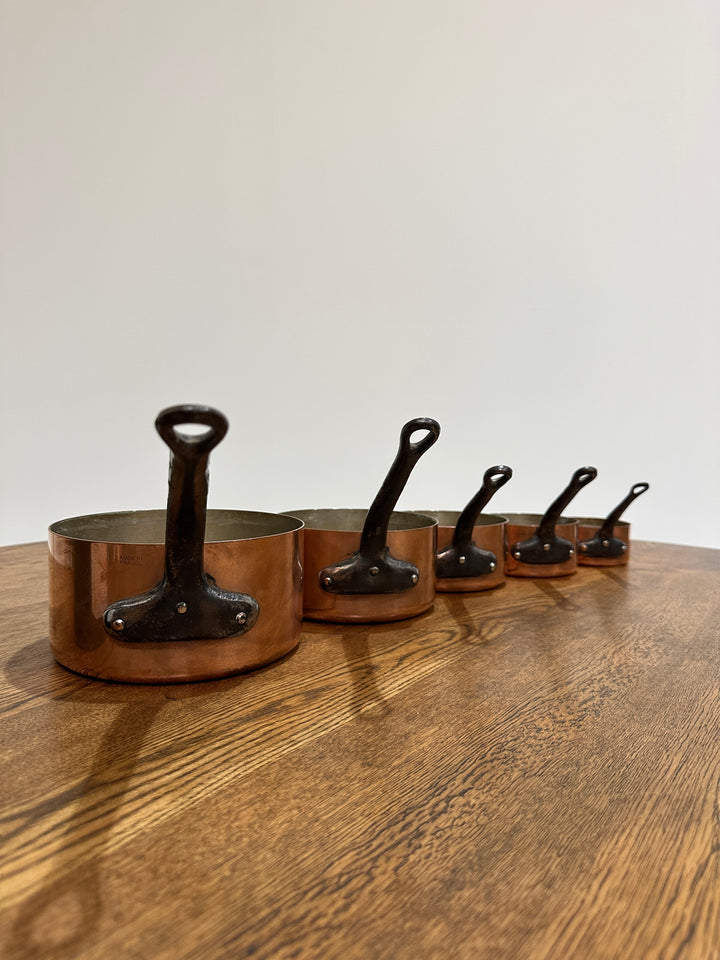 Set of 5 French Copper Saucepans (B)