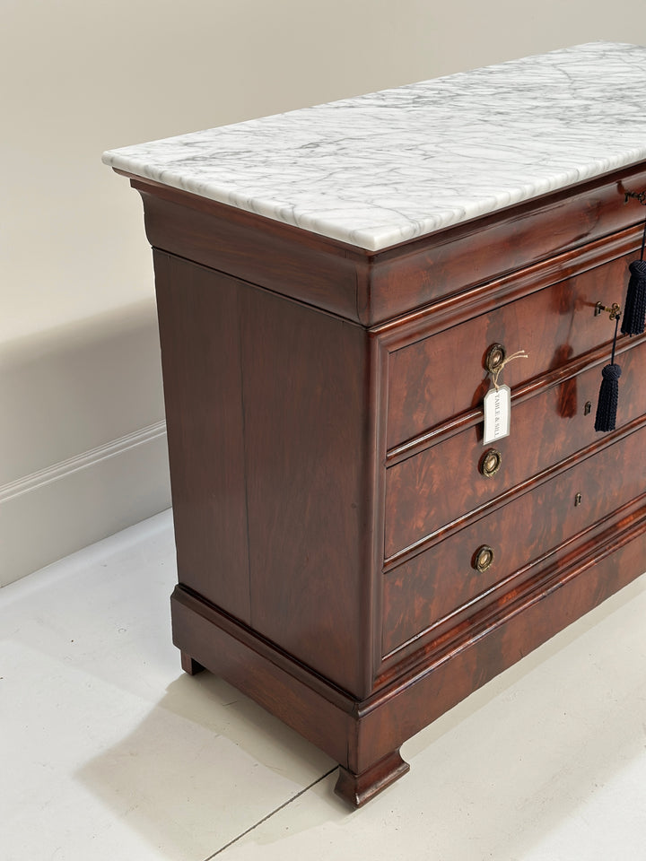 19th Century French Marble Top Commode Chest Of Drawers
