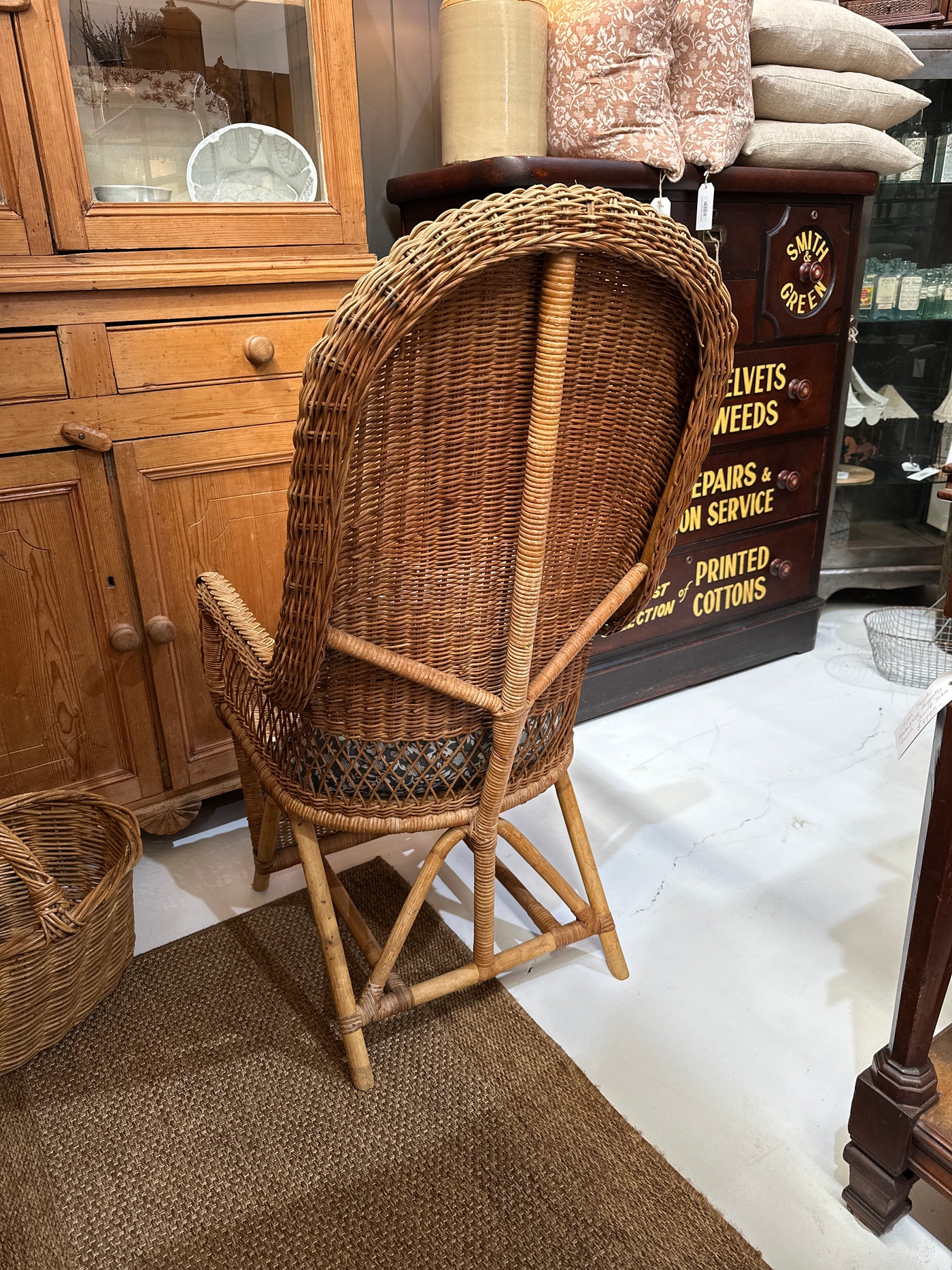 Pair Vintage 70s High Back Wicker Chairs
