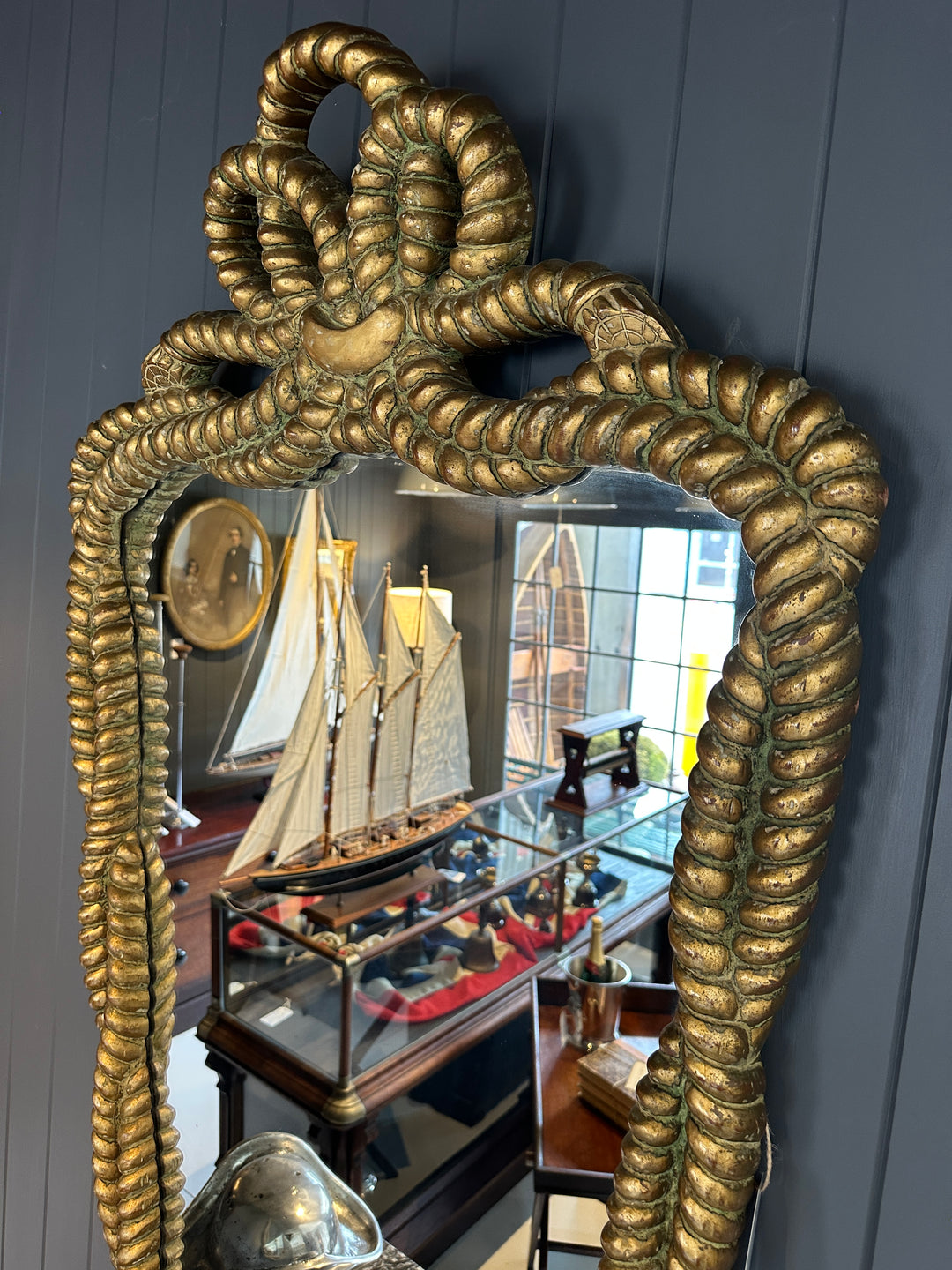 Large French 19th Century Rope Twist Giltwood Mirror