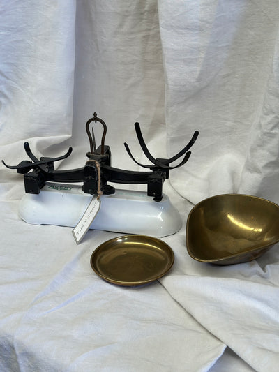 White Enamel & Brass Avery Scales