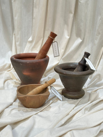 Vintage Terracotta Clay Mortar & Pestle