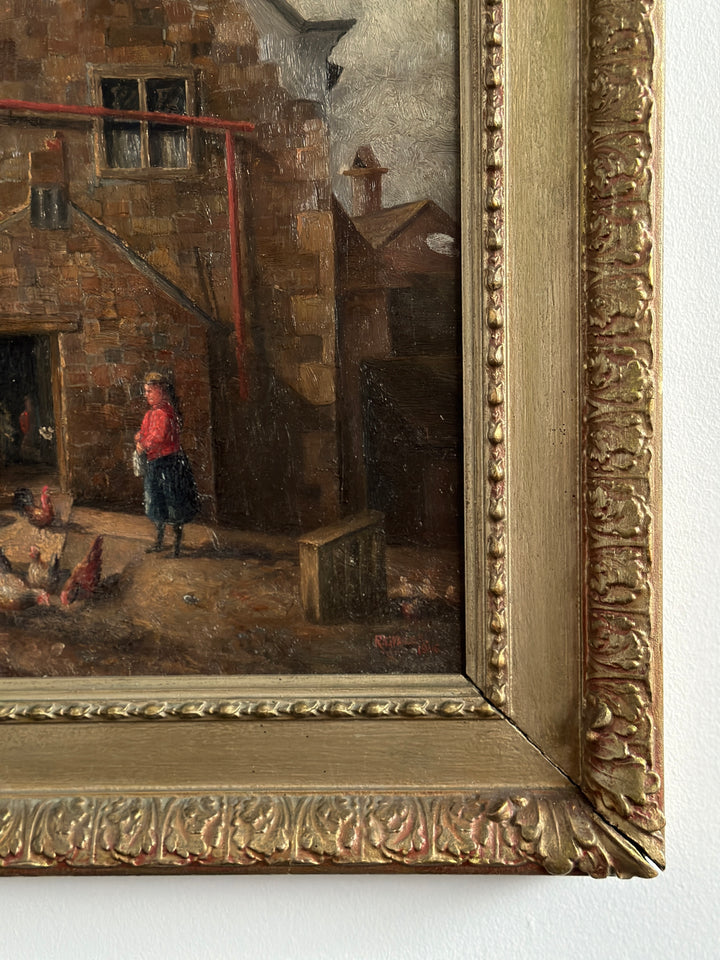 Antique Oil Painting of Farm Scene