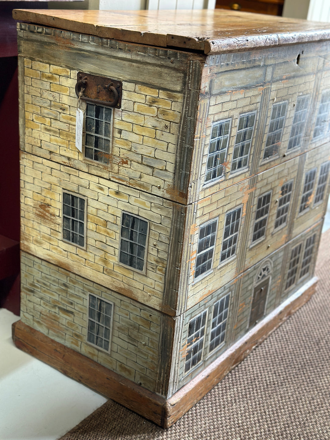 Large Antique Pine Box with Handpainted Exterior