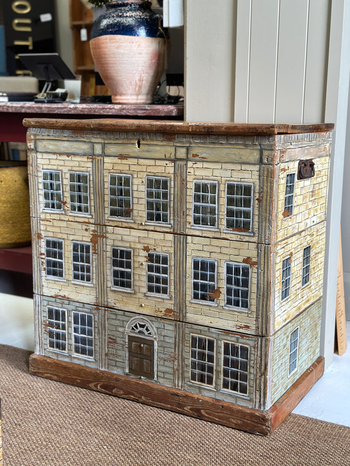Large Antique Pine Box with Handpainted Exterior