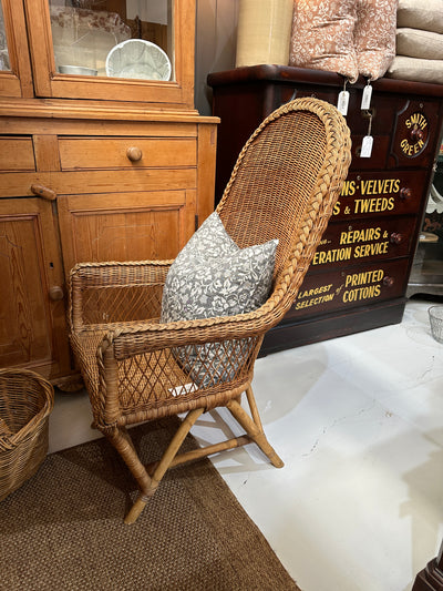 Pair Vintage 70s High Back Wicker Chairs